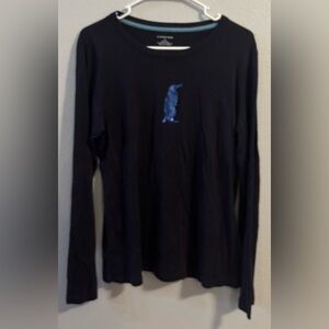 Land's End Womens' Navy Blue  Long Sleeve T-Shirt W/Sequins Penguin Lg  F-32